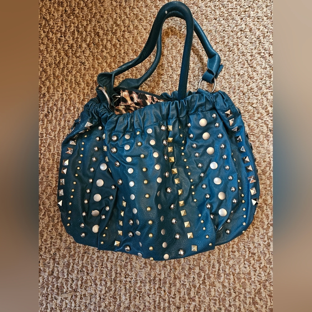 Studded Teal Shoulder Bag